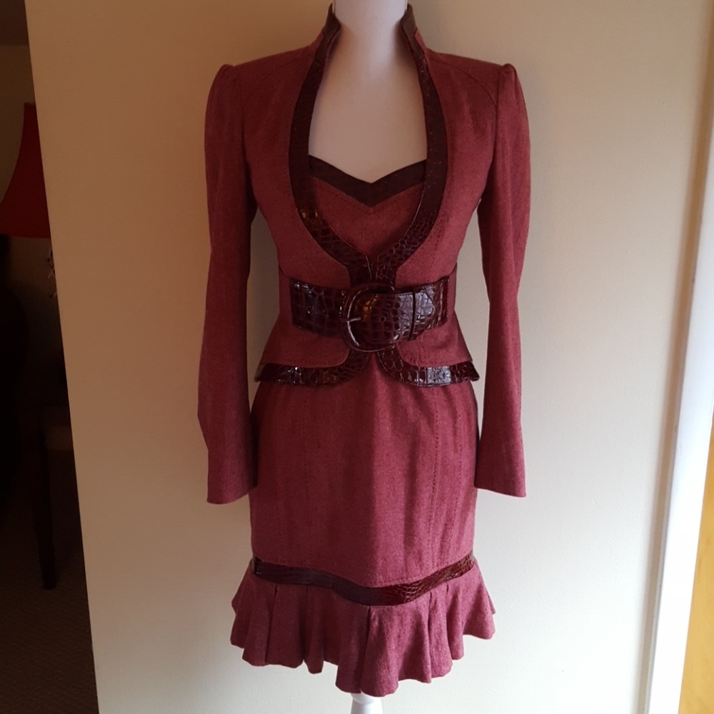 Bebe red wool and crocodile two piece suit